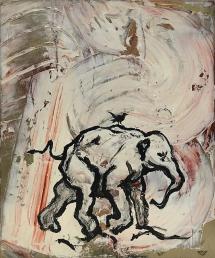 Richard Tosczak "gli elefanti del mago Eliodoro, per papa (for George 1934-2022), no. 133"  2022, acrylic on canvas, 36 x 30 inches *NEW*