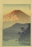 Hasui Kawase (1883-1957) "Shojin Lake and Mount Fuji" ca. 1930s woodblock print 8 x 5.3"