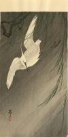 Koson Ohara (1877-1945) "Egret in Storm", ca. 1920s, 1930s woodblock print 14.5 x 7.375"