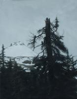 Matthew Tarini, Mountain Through Trees, oil on linen on dibond, 18 x 14"