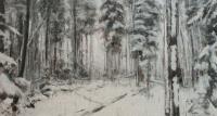 Matthew Tarini, "Snowy Forest II" oil on canvas on gatorboard, 6.5 x 12"