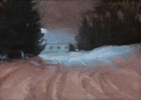 Matthew Tarini, Snowy Laneway, oil on linen on dibond, 5 x 7"