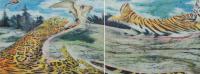 Chris Carson - Wild Cats, Mixed Media on Canvas, 18 x 48"