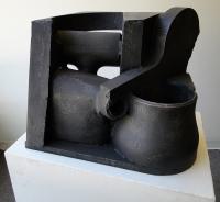 Peter Hide "Sculpture and Architecture" 2013 mild steel, ground down and blackened 18.5h x 19.5w x 19.5d inches