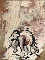 Richard Tosczak "gli elefanti del mago Eliodoro, per papa (for George 1934-2022), no. 131" 2022 acrylic on canvas 40 x 30 inches
